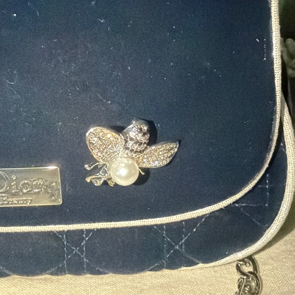 Dior Dark Blue Crossbody Bag with Silver Chain - Picture 3 of 11